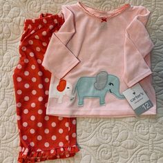 Comfy Carter’s Sleepwear, But Cute Enough To Wear As An Outfit! Pink Top With Elephant Patches Polka Dot Pants With Ruffle Trim 100% Polyester Brand New With Tags Pink Long Sleeve Bedtime Set, Cute Pink Long Sleeve Sleepwear, Cute Long Sleeve Pink Sleepwear, Cute Long Sleeve Bedtime Sets, Pink Bedtime Sets For Spring, Pink Spring Bedtime Sets, Cute Long Sleeve Sets For Playtime, Pink Playful Sleepwear Sets, Playful Pink Loungewear Sets