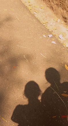 the shadow of two people standing next to each other