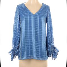 Nwt Vince Camuto Top Infinity Blue Oceanside V Neck Long Sleeve Ruffles And Smocked At Wrist Pullover Lined *No Stains Or Rips* Approximate Measurements: Chest 35" Length 24.5" You Will Receive The Exact Item Pictured Above! If You Have Any Questions, Please Ask! Check Out Other Items In My Closet And Bundle To Save. Happy Shopping! *No Trades* Blue Stretch Blouse For Day Out, Elegant Blue Tops For Spring, Blue Stretch Blouse For Spring, Light Blue Stretch Blouse For Spring, V Neck Long Sleeve Top, Sleeve Ruffles, Vince Camuto, Long Sleeve Top, Smocking