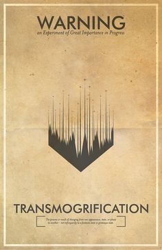 an old poster with the words transmogrification on it's side