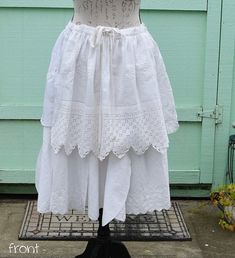 White Lace, Drawstring, Wedding, Festival, Event, Costume, Fun Easy to Wear Layered Skirt - Etsy Wedding Lace Bottoms, Vintage White Skirt With Attached Cancan, Vintage Lace Tiered Skirt, Lace Bottoms With Lace Trim For Wedding, Vintage Lace Skirt With Lace Patchwork, Fitted Vintage Skirt With Lace Patchwork, Vintage Fitted Wedding Bottoms, Vintage White Bottoms For Wedding, Fitted Vintage Bottoms With Attached Cancan