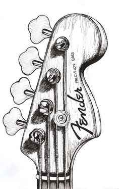 a drawing of an electric guitar with four heads on it's neck and the words,