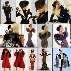 many different pictures of women dressed in costumes and hats, all wearing zebra print clothing