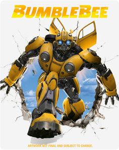 the bumblebee movie poster has been smashed into pieces and is shown in yellow