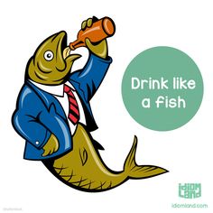 a man in a suit and tie drinking from a bottle while sitting on a fish