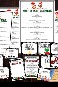 the elves christmas story printables are on display