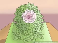 a pink and white flower sitting on top of a green tablecloth covered in ivy