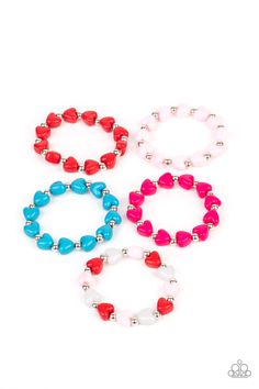 These bracelets featuring silver beads, the Valentine's Day inspired stretchy bracelets feature heart-shaped beads in shades of red, pink, blue, and multicolored. All bracelets are on a stretchy elastic band Sold as a set of 5 for $5 Ideas Pulseras, Paparazzi Accessories Jewelry, Valentines Bracelets, Bracelet Kits, Paparazzi Accessories, Childrens Jewelry, Stretchy Bracelets, Blue Heart, Heart Beads