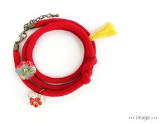 "A Kimono bracelet with 3 times wrapping, HANA-MORI series made of Chirimen Kimono cord. It would fit your wrist softly and can be a necklace, bag charm and anklet as well. Make your wish to Hana mori bracelet♡ 花守(Hana mori) means \"caretaker for Sakura\" in Japanese. 【 NOTE 】This is only for a Kimono bracelet without charms. Bracelets and charms are sold Separately. cord width ca. 1/4 in (0.25 in) / 6mm select [ 1 ] Your measred wrist size [ 2 ] Clasp type & color - Magnet (Taking on/off ea Red Bohemian Wrap Bracelet As A Gift, Handmade Adjustable Red Wrap Bracelet, Adjustable Red Handmade Wrap Bracelet, Red Hand Wrapped Wrap Bracelet As Gift, Red Hand Wrapped Wrap Bracelet Gift, Gift Red Hand Wrapped Wrap Bracelet, Kimono Accessories, Anime Japanese, Japanese Gifts