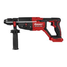 a red and black power drill on a white background