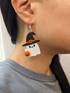 Show your Halloween spirit with these cute little trick-or-treating ghost earrings! The hooks are hypoallergenic 925 silver-plated copper. Cheap Fun Halloween Earrings, Cute Hypoallergenic Halloween Earrings, Fun White Halloween Earrings, Spooky White Earrings For Halloween, Ghost Earrings, Halloween Earrings, Halloween Ghosts, Spirit Halloween, Silver Plate