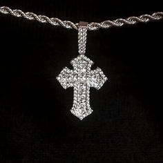 Introducing the Diamond Gothic Cross Pendant in 14k White Gold. This exclusive piece is fully iced out with hand-set stones in a detailed gothic cross design that will instantly elevate your look. Perfect for any occasion, this cross is a timeless symbol of faith and style. Pair it with the 4mm Rope Chain for a set that is guaranteed to turn heads! This product is guaranteed for life - GLD will repair the item should you experience any defects in craftsmanship or breakage. Specifications - 25mm Gothic Cross, Gothic Crosses, Vermeil Jewelry, Cross Design, Custom Earrings, Cross Designs, Pendant Bracelet, Drop Necklace, Elevate Your Look