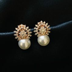 Rose Gold Pearl CZ Studs/ CZ Stud Earrings/ CZ Studs/ Indian Jewelry/ Indian Earrings / Cubic Zirconia Studs/ Rose Gold Pearl Studs  Features Traditional CZ Stud Earrings  Handcrafted To Perfection Light Weight Perfect For Indian Weddings And Celebrations A Beautiful & Memorable Gift for Weddings and Special Occasions Size approx.. 1 inches. Comes with Push back closure All our jewelry pictures are taken in natural light with no filters and enhancements. To stay updated on latest designs Follow Rose Gold Cubic Zirconia Flower Earrings For Party, Party Rose Gold Pearl Earrings With Cubic Zirconia, Studs Indian, Big Stud Earrings, Jewelry Pictures, Ear Cuff Jewelry, Rose Gold Pearl, Bridal Diamond Jewellery, Black Beaded Jewelry