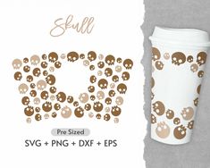 skulls on white paper next to a cup with the word skull pre - steed