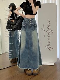 Introducing our vintage sanded long denim skirt from the 2023 Spring-Summer Collection ââ‚?the perfect blend of urban trend and nostalgic charm! Why It's Your Ultimate Urban Style Choice This denim skirt is the perfect combination of everlasting trend and vogue vibes. It features a mid-waist fit. a unique sanded pattern. and a full-length silhouette. The combination of a zipper and button closure ensures that you get both a secure fit and a fashionable touch. Crafted with premium quality denim. this skirt promises full-length-lasting durability and conventional trend. Key Highlights: Street Trend Sophistication: A unique balance of conventional style and couture streetwear trends. Vintage Charm: An iconic sanded pattern and maxi silhouette capture the spirit of nostalgia. Mid-Waisted Fit: Summer Denim Maxi Skirt With Pockets, High Waist Denim Maxi Skirt For Summer, High-waist Denim Maxi Skirt For Summer, Dark Wash Denim Skirt With Frayed Hem, Dark Wash Long Denim Skirt With Frayed Hem, High Rise Denim Maxi Skirt For Summer, Summer Medium Wash Maxi Skirt With Pockets, Denim Blue Full-length Maxi Skirt For Summer, Full-length Denim Cotton Skirt For Summer