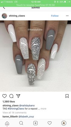 Dermal Piercing, Gray Nails, Sparkle Nails, Fancy Nails, Nail Arts