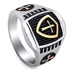 Knight templar Ring for men Shield Knight, Golden Armor, Mens Stainless Steel Rings, Mens Rings