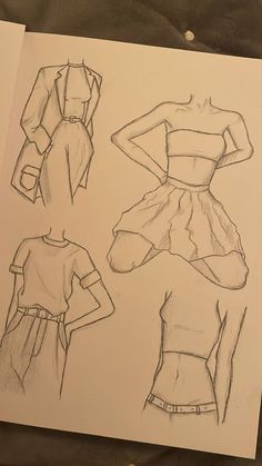 three different types of clothes are shown in this drawing book, one is drawn and the other is made from paper