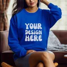 Elevate your sweatshirt designs with this premium Royal Blue Gildan 18000 Sweatshirt Mockup! 🚀 Ideal for Etsy sellers and designers, this crewneck women model mockup will make your designs stand out effortlessly.  WHAT IS INCLUDED: 📸 1 high-resolution JPG image, for showcasing you designs beautifully.  Once your payment is confirmed, you'll receive the download link via Etsy email and also find it in your Etsy profile's purchase section.  HOW TO USE: Simply overlay your design onto the mockup Blue Customizable Hoodie, Customizable Blue Hoodie With Long Sleeves, Customizable Blue Long Sleeve Hoodie, Customizable Long Sleeve Blue Hoodie, Blue Branded Winter Sweatshirt, Winter Blue Branded Sweatshirt, Winter Blue Sweatshirt With Branding, Customizable Blue Casual Hoodie, Blue Branded Sweatshirt For Fall