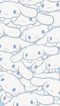 a bunch of little dogs that are in the middle of a wallpaper pattern with blue and white colors