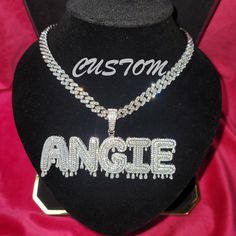 "Iced Out Name Pendants Jewelry,Custom Dripping Nameplate Necklace With Cuban Chain,Hip Hop Jewelry Gifts,Hot Trendy Personalized Jewelry, 🏅it is a trendy baguette letter cubic zircon  font letter pendants.made of brass and cubic zircon  stones, White color stones 🏅Each Piece Comes With Chain 🏅Each Piece Packed with Gift Box 🏅100% Made to Order Handmade item Materials: AAAA Cubic Zirconia Stones, Brass Can be personalized Length of Chain: 16\"/18\"/20\"/24\" 🏅Birthday gift for her*Elegant g Gift Metal Chain Necklace With Iced Out Details, Gift Metal Chain Necklace Iced Out, Iced Out Metal Chain Necklace For Gifts, Gift Iced Out Metal Chain Necklace, Silver Custom Name Necklace For Party, Silver Name Necklace With Chain For Party, Silver Pendant Name Necklace For Party, Silver Party Necklace With Custom Name, Customized Silver Name Necklace For Party