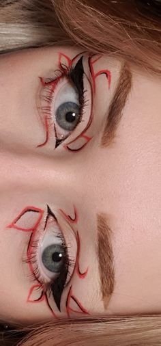 Red Graphic Makeup, Creative Eye Makeup Design, Weird Makeup Ideas, Red Graphic Eyeliner, Extravagant Makeup, Graphic Eyeliner Looks, Gem Makeup, Makeup Face Charts