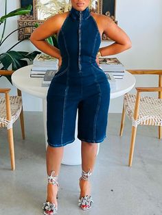 An exclusive offer for you——Affordable prices at Stylewe store, SPU: 11IJU2TFA87, Color: Denim Blue, Material:Denim, Pants Length:Fifth Pants. One Piece Outfit Jumpsuit, Fly Fits, Casual Playsuit, Tencel Denim, Stretch Jumpsuit, Backless Jumpsuit, Jeans Cargo, Denim Patterns, Denim Romper