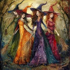 Group Of Witches, 4 Witches, Beautiful Witches, Baba Jaga, Autumn Witch, Witch Coven, Images D'art