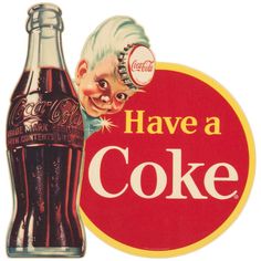 an old coca - cola advertisement featuring a smiling boy next to a bottle of coke