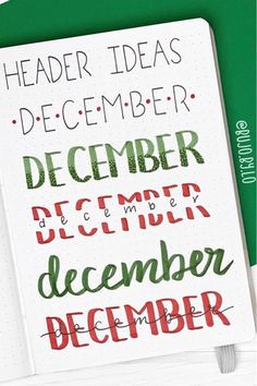 Check out these super fun DECEMBER header ideas to try in your bullet journal #bujo #bulletjournal #bulletjournalheader #bujodoodles December Handwriting, December Bujo Ideas, Grinch Bullet Journal, December Planner Ideas, December Header, Nightmare Before Christmas Font, Canva Christmas, Alphabet Christmas