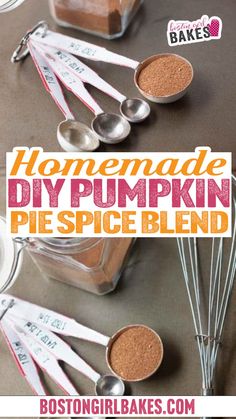 homemade diy pumpkin pie spice blend recipe with spoons and measuring cups on the table