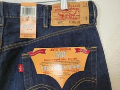 Yep, new with tags! Deadstock! New with Tags Vintage early 2000s year 2003 Levi's Original 501 button fly red label dark wash cotton denim jeans. men's 38 x 32 measures 34 x 31 What can I say? They're new! Pete's Obsolete is smoke-free. We present garments as honestly as possible and point out any known flaws. We leave cleaning and/or repair decisions to you. Please note, if you are interested in our wool collection, we cannot guarantee that we can identify every nearly invisible moth hole that is often present in vintage wool. We wrap and pack all items securely in boxes and use new USPS Priority Mail boxes unless the item is very large or an unusual size. Please see photos for condition as we consider them part of the description. Visit our sister store UglyPlacemats for vintage textiles Mail Boxes, Denim Jeans Men, Red Label, Levi Jeans 501, Vintage Textiles, Early 2000s, Vintage Wool, Vintage Tags, Quality Clothing