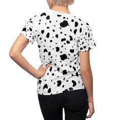 Unleash your inner Dalmatian mom with our Dalmatian Print T-Shirt. This comfy and trendy tee is perfect for everyday wear or as part of your Dalmatian Halloween costume. Show your love for those iconic Dalmatian spots while turning heads wherever you go. S P R E A D L O V E • As a small business, we thrive and survive on spreading the word and social media connections! Please leave us kind reviews and send us all the photos in our products! We love to keep in touch with our customers. Definitely Cute Cow Print Short Sleeve T-shirt, Cute Short Sleeve Cow Print T-shirt, Cute Cow Print Cotton T-shirt, Short Sleeve Cotton Tops With Cow Print, Casual Short Sleeve Cow Print Tops, White Cow Print Crew Neck T-shirt, Cotton Cow Print T-shirt With Crew Neck, Cotton T-shirt With Cow Print And Crew Neck, Cotton Crew Neck T-shirt With Cow Print