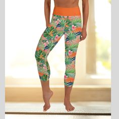 Tropical Escape Yoga Capri Leggings/Women's Tropical Leggings/Beach Leggings/Floral Leggings/Birds of Paradise/Palms/Hibiscus leggings/Yoga Tropical Leggings, Tropical Oasis, Tropical Escape, Flat Seam, Yoga Capris, Womens Leggings, Floral Leggings, Birds Of Paradise, Capri Leggings