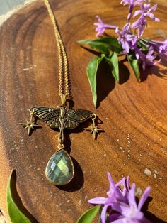 Celestial Labradorite Luna Moth Necklace. Handmade Spiritual Butterfly Necklace, Handmade Gold Bohemian Butterfly Necklace, Bohemian Butterfly Necklace For Gift, Gold Bohemian Butterfly Necklace, Yellow Tiefling, Shifting Wardrobe, Shifting Closet, Moth Necklace, Holiday Finds