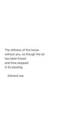 the stillness of the house without you, as though the air has been frozen and time stopped in its passing