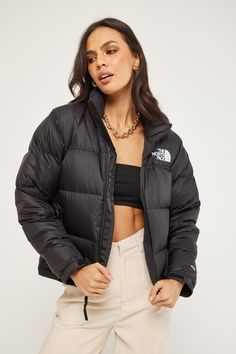 The North Face 1996 Retro Nuptse Jacket Black - Womens - Outerwear - Heavyweight Jackets - Body: 100% Nylon . Filling: 85% Down / 15% Waterfowl . Excluding Embellishments . Cold machine wash with like colours. . Made in: Bangladesh. North Face 1996 Nuptse Outfit, North Face Nuptse Short Jacket, Nuptse Short Jacket, Womens Outerwear