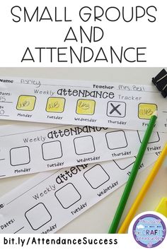 small groups and attendance cards with pencils on top