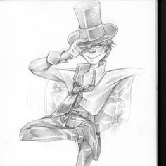 a pencil drawing of a man with a top hat