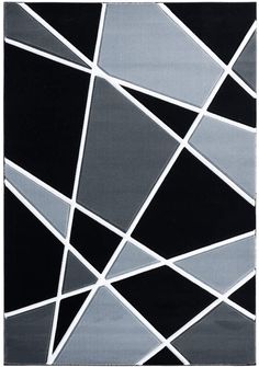 a black and grey rug with white squares on the bottom, in an abstract pattern