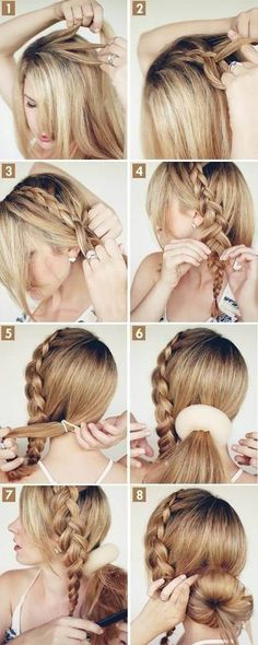 Step by step pics for donut bun on the side with braid Hair Step By Step, Side Bun Hairstyles, Easy Updo Hairstyles, Hair Styles 2014, Braided Bun, Braided Hairstyles Tutorials