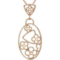 Royal 14K Rose Gold Diamond Pendant - 1.46 Carat Total Diamond Weight Wedding Rose Cut Diamond Necklace In Rose Gold, Exquisite Rose Gold Diamond Necklace For Anniversary, Wedding Rose Gold Diamond Necklace With Rose Cut, Exquisite Rose Gold Diamond Necklace With Accents, Exquisite Rose Gold Diamond Necklace For Wedding, Rose Gold Diamond Necklace With Elegant Design, Formal Oval Rose Gold Diamond Necklace, Elegant Rose Gold Diamond Necklace With Pave Setting, Formal Rose Gold Diamond Necklace With Pave Setting