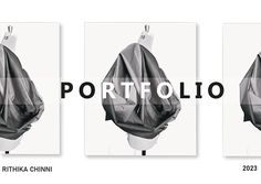 three different images with the words portfolio on them and an image of a mannequin's head