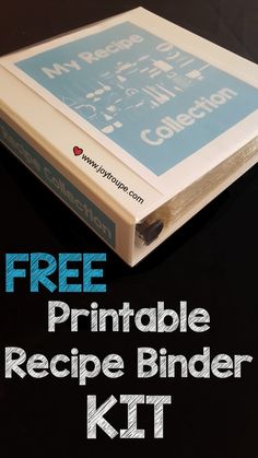 the printable recipe binder kit is sitting on top of a black countertop