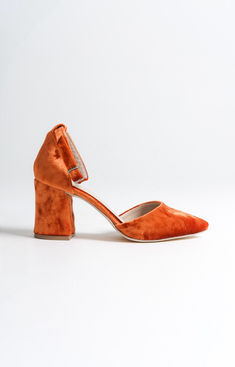 ORANGE VELVET SHOES, ORANGE WEDDING SHOES, ORANGE SHOES, ORANGE HIGH HEELS, ORANGE BLOCK HEELS, ORANGE BRIDAL SHOES, ORANGE HEELS

As Eleanor Louise, we stand out with our Orange heeled shoes that combine style and comfort. Specifically designed for brides, these shoes are crafted with high-quality materials.
• Completing your style and boosting your confidence is the most elegant way! Orange Velvet 3.15-inch (8 cm) high-heeled shoes offer elegance and chicness with every step. Orange Heels With Heel Loop For Evening, Orange Evening Heels With Heel Loop, Orange Ankle Strap Heels With 4-inch Heel, Orange Low Heel Strap Heels, Orange Low Heel Heels With Heel Strap, Orange Low Heel Shoes With Strap, Orange Low Heel Shoes With Heel Strap, Orange Low Heel Party Heels, Orange Closed Toe Elegant Heels