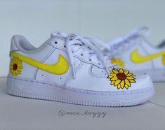 Sunflowers Air Force 1 Custom Sneakers Air Force, Af1 Custom, Af1 Shoes, Hand Painted Gifts, Air Force 1 Custom, Custom Air Force 1, Black Fire, Custom Nikes, Womens Wedding Shoes