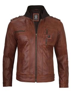 Stay stylish and protected with the Tavares Cognac Brown Leather Biker Jacket. This jacket is made from genuine leather and features a trendy biker design that will elevate any outfit. Its high-quality construction provides both comfort and durability. It is a must-have for any fashion-forward individual. Specification: 100% Real Lambskin Leather. Internal full lined with soft polyester. Detailed with decorative seam. Smooth YKK zip closure. Four outer and two inside pockets. One extra mobile po Biker Design, Leather Varsity Jackets, Motorcycle Leather Jacket, Cafe Racer Style, Leather Jacket With Hood, Real Leather Jacket, Motorcycle Leather, Petite Jacket, Custom Jacket