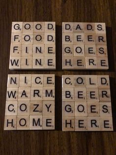 four scrabble tiles with words that spell out good, bad, and wine