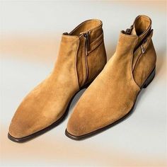 Handmade Men's Genuine Beige Suede Ankle High Jodhpur Boots Handcrafted Buckle Up & Zipper Formal Dress Suede Boots on Storenvy Ascot Shoes, Slipper Design, Boot For Men, Clarks Boots, Handmade Leather Boots, Quality Leather Boots, Jodhpur Boots, Buckle Fashion, Custom Design Shoes