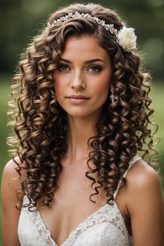 Curly hair brides, say yes to stunning wedding hairstyles! Discover 20 gorgeous styles to complement your natural texture, from romantic updos to loose, flowy curls. Get inspired and find your perfect look now! Romantic Curls Wedding Hair, Medium Curly Hair Styles For Wedding, Ringlet Curls Hairstyles, Flowy Curls, Curly Hair Wedding Styles, Curly Hair Bride, Long Curly Wedding Hair, Wedding Hairstyles For Curly Hair